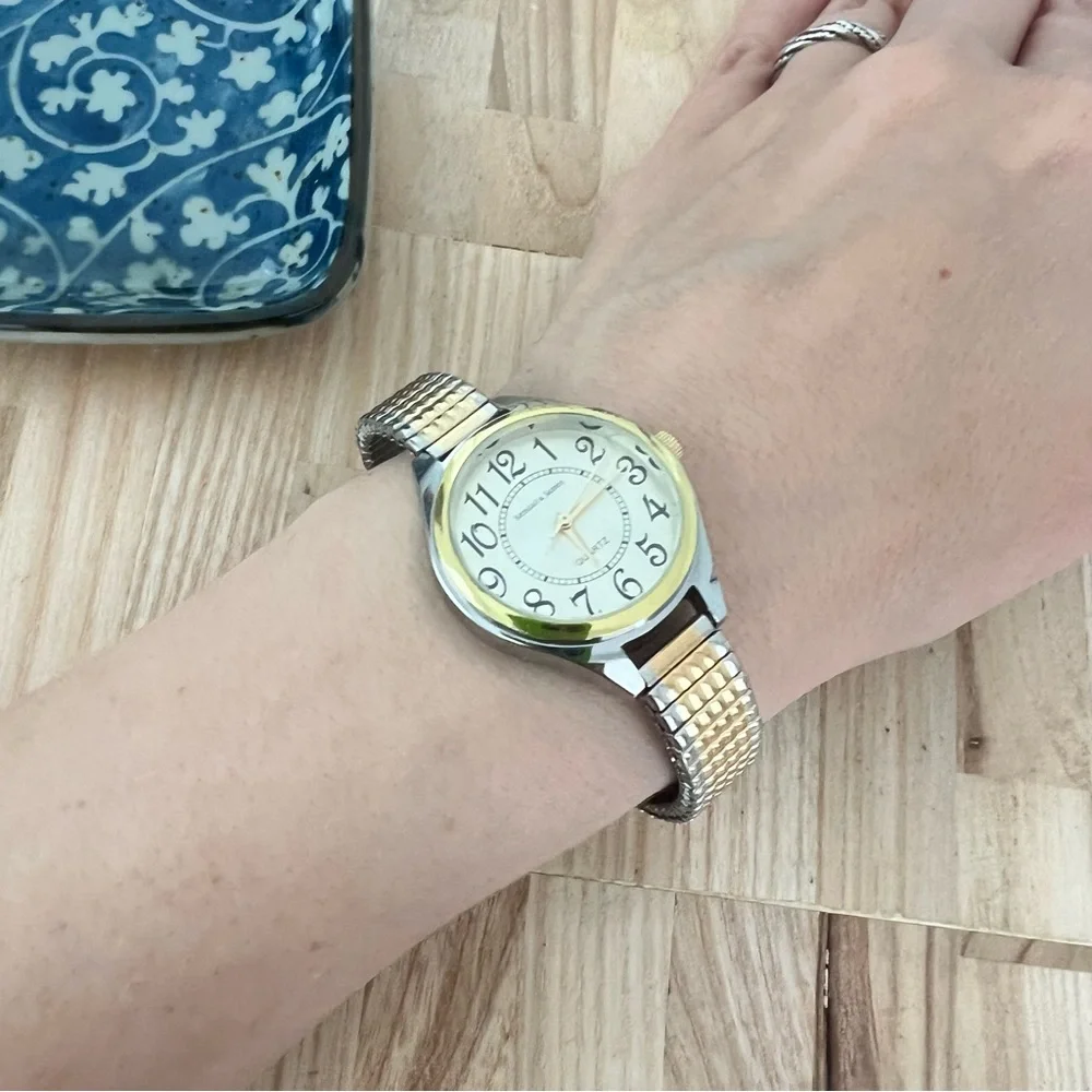Kendall & James ladies two toned expansion bracelet dress watch NEW BATTERY